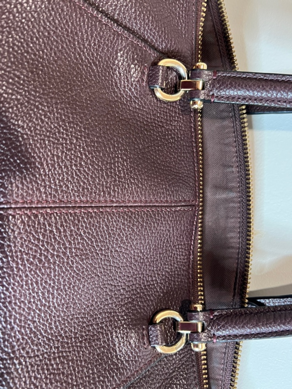 Coach Pebbled Leather Satchel in Deep Plum/Burgundy with Gold Hardware - Picture 11 of 16